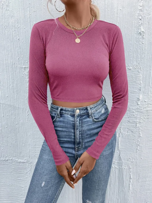 Women's Round Neck Pullover Casual Long Sleeve T shirt Top Red - Shop at LoveMi