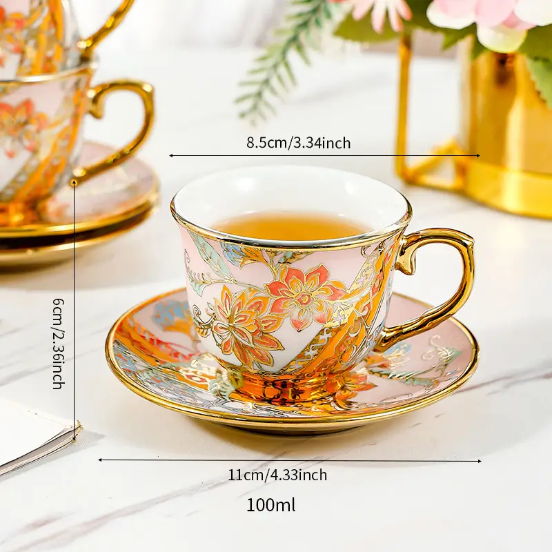 Luxury Coffee Cup Set Gold-Rimmed Ceramic Milk Tea Cups Hotel-Style American Coffee Cups With Saucers
