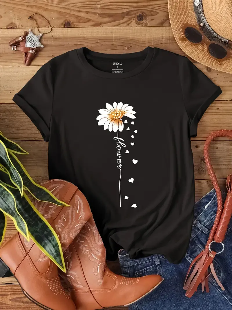 Printed Round Neck Short Sleeve Top - Mxw144-L