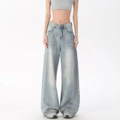 Retro Denim Women's Straight-leg Trousers - Blue Trousers - View 1