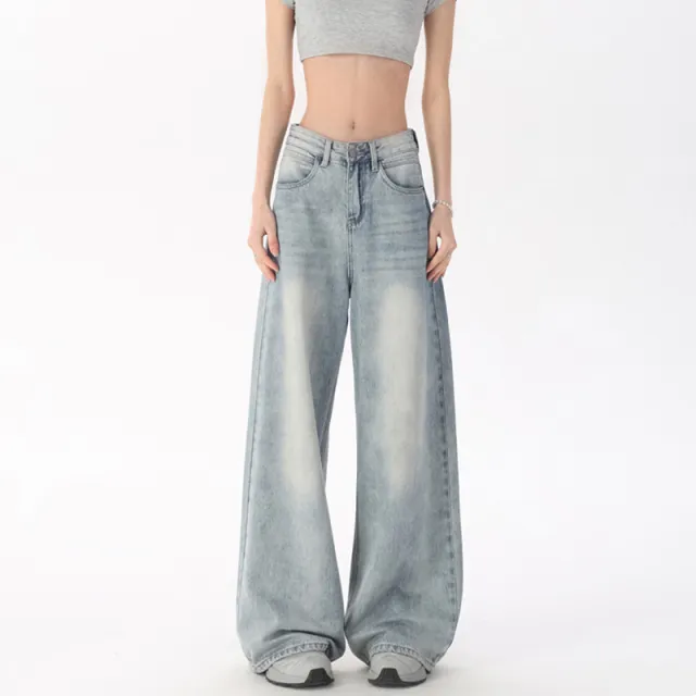 Retro Denim Women's Straight leg Trousers Blue Trousers - Shop at LoveMi