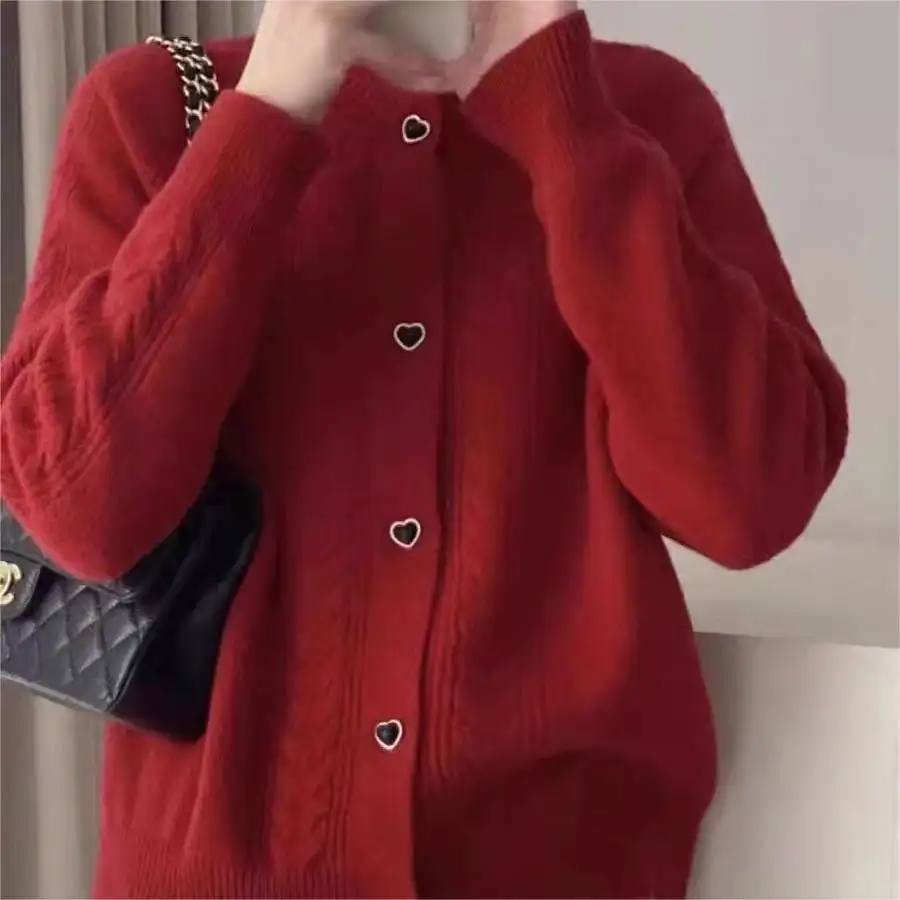 Autumn And Winter Solid Color Soft Glutinous Korean Round Neck Sweater Coat