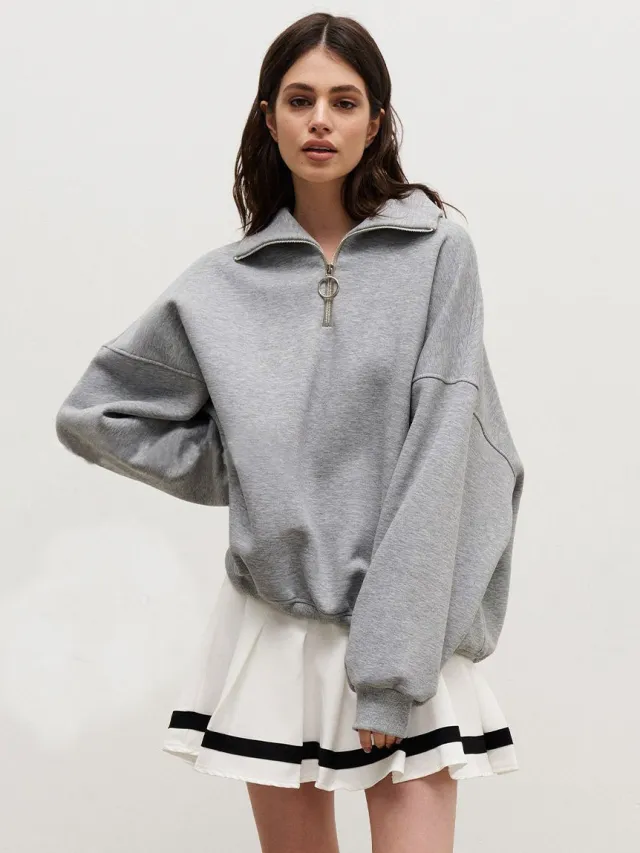 Women's Fashion Loose Casual Zip Sweater Gray - Shop at LoveMi