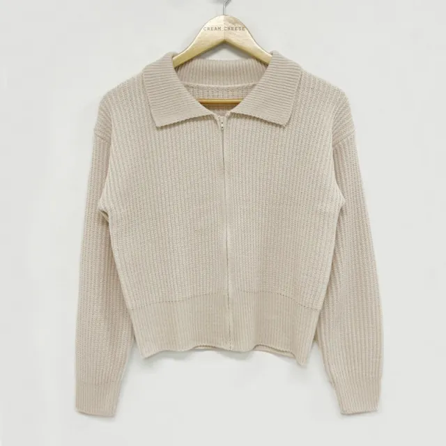 Lapel Zipper Casual Versatile Sweater Coat Apricot - Shop at LoveMi