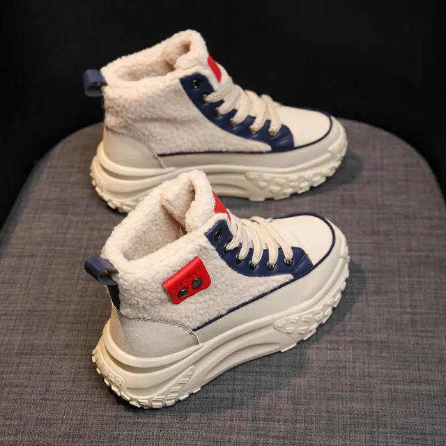 Fleece lined Warm Slugged Bottom Heighten Casual Shoes Blue - Shop at LoveMi
