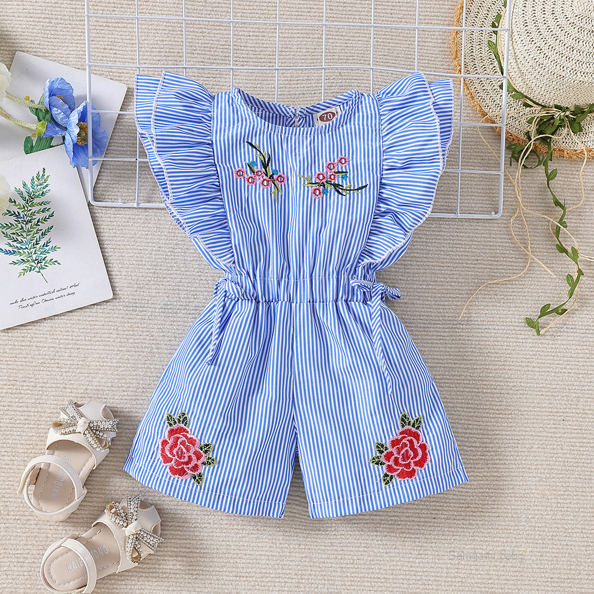 Children's Flutter Sleeve Embroidered Baby Pants