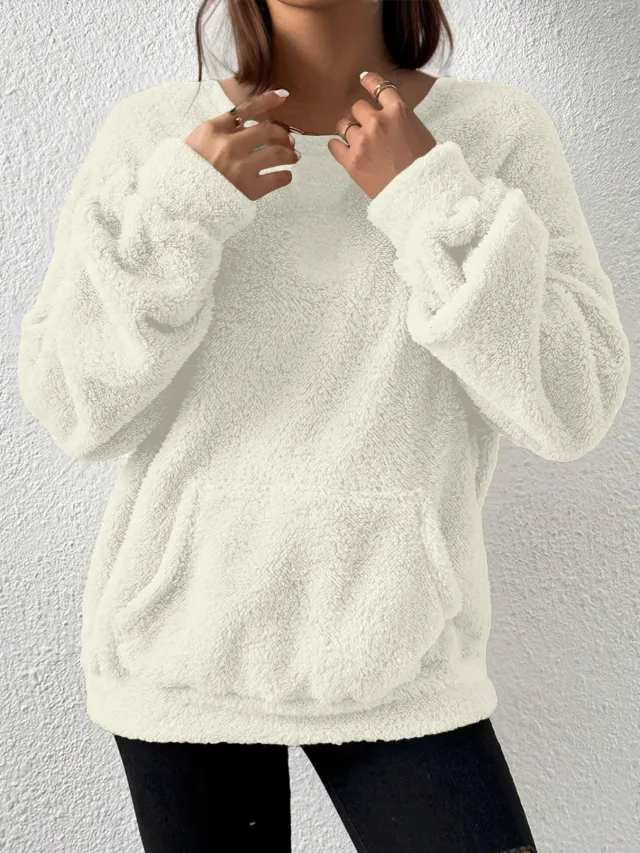 Women's Casual Fashion Solid Color Long sleeved Sweater Milky White - Shop at LoveMi