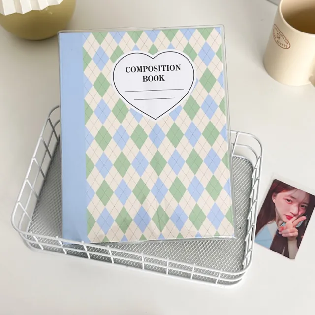 Minimalist Checkered Diamond A5 Loose Leaf Storage Book Cream Blue Green Shell - Shop at LoveMi