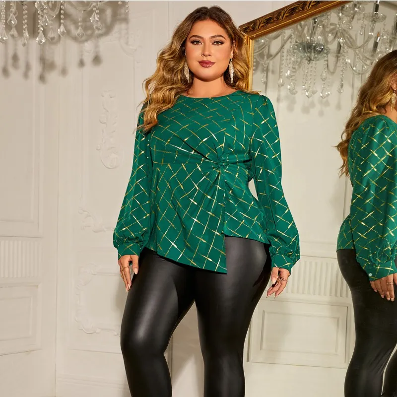 New Plus Size Women's Loose Casual Irregular Design Slimming Blouse Shirt - Green