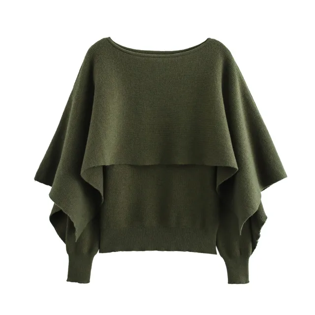 Women's Pullover Cape Sweater Top Green - Shop at LoveMi