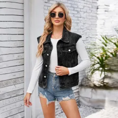 Denim Waistcoat Vest Top For Women - Black - View 1