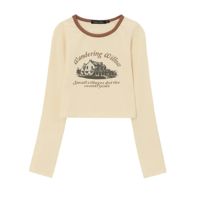 American Retro Simple Atmosphere Long Sleeve Bottoming Shirt Slim Fit Apricot - Shop at LoveMi