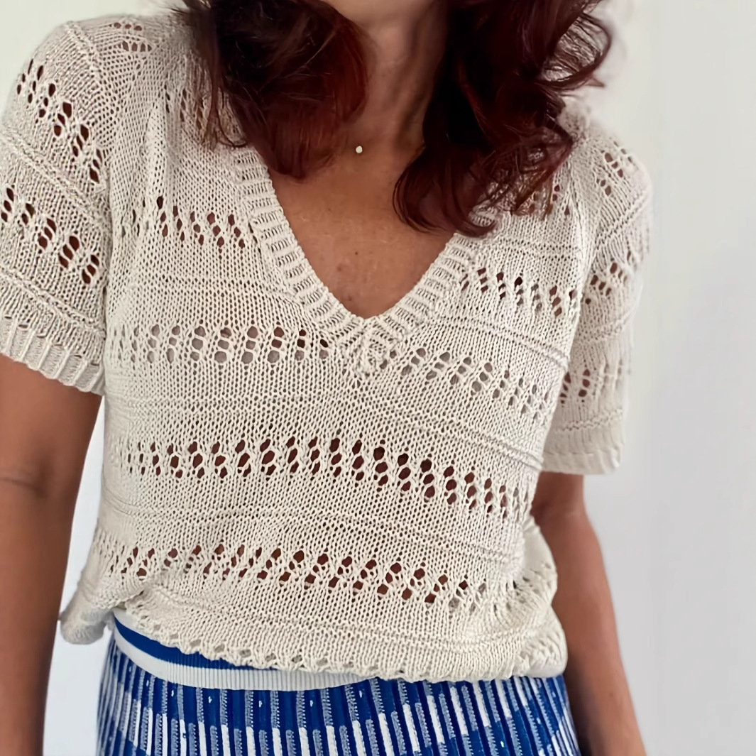 New Versatile Casual Hollow-out Pullover Knit Top