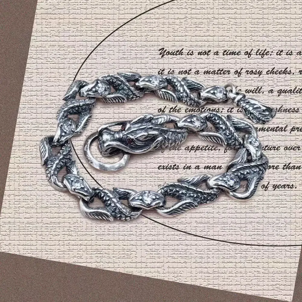Vintage Thai Silver Personality Hip Hop Style Silver Bracelet