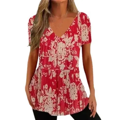 Summer Casual Loose V neck Pullover Short Sleeve Style 1 - Shop at LoveMi