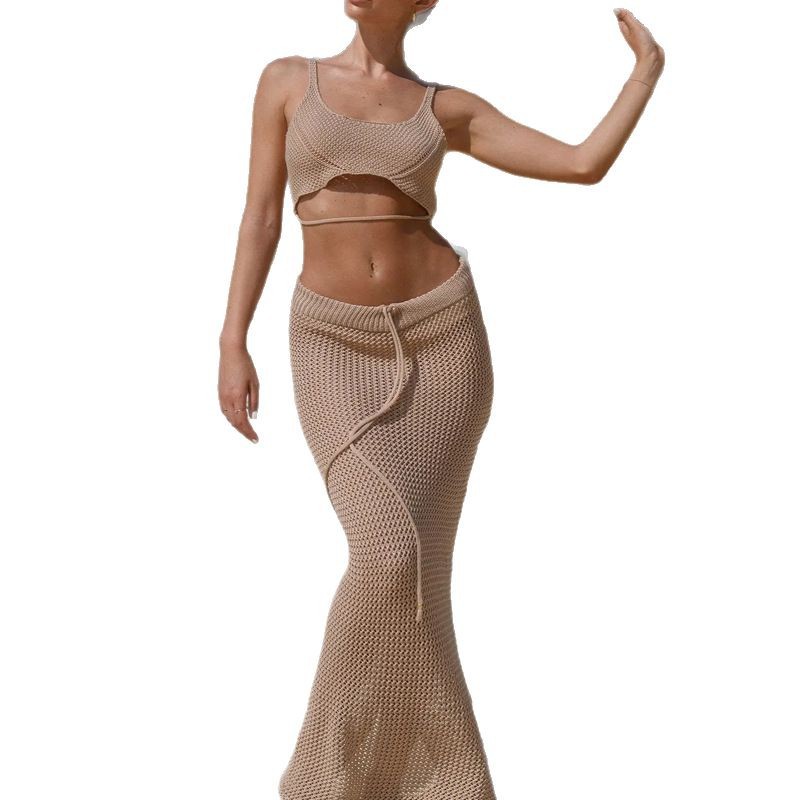 Strapless Midriff-baring Designer Top And Long Skirt Set 3