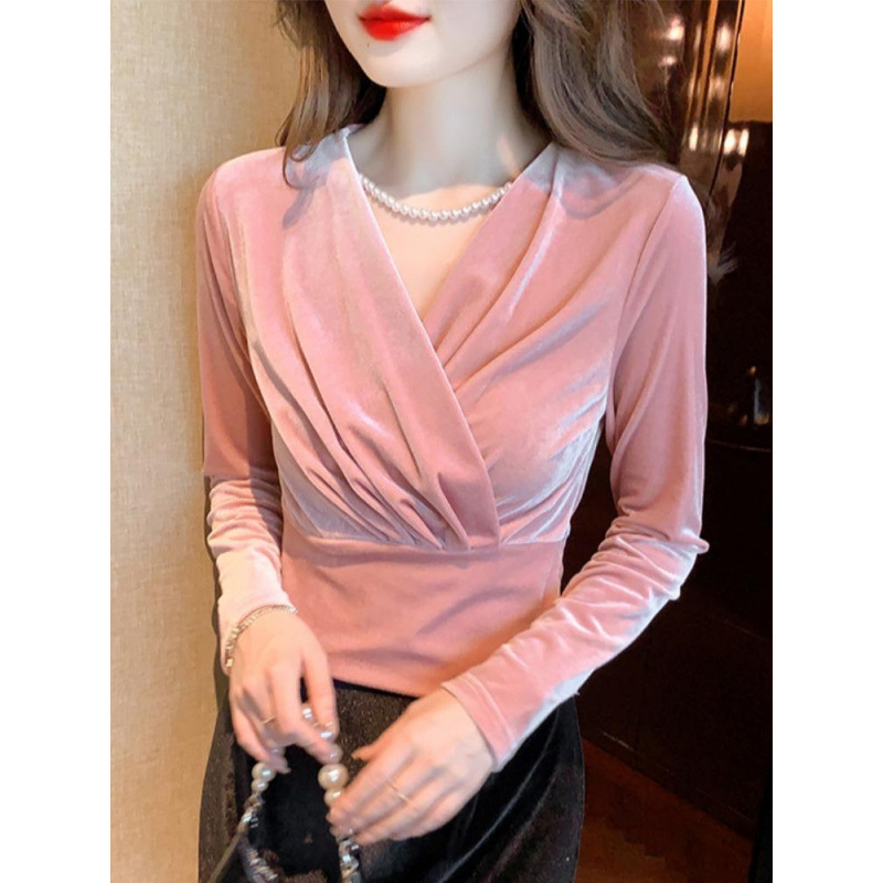 Designer Style V Neck Puffed-sleeve Cropped Base Top