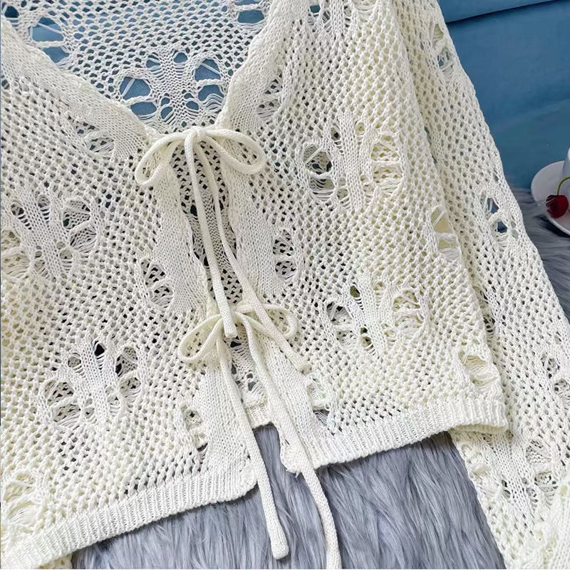 Hollow-out Women's Spring And Summer Thin Lace-up Crocheted Knitted Short Cape