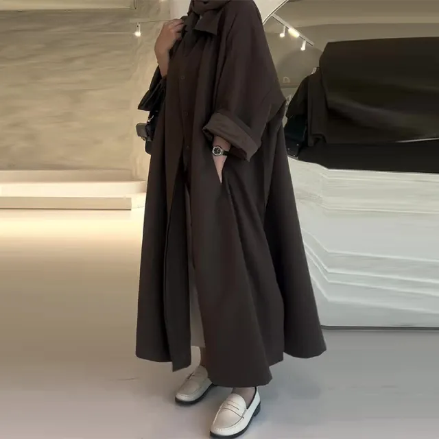 Solid Color Simple Style Loose Versatile Trench Coat Coat Black Coffee Color - Shop at LoveMi