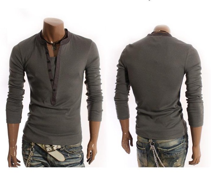 Title 8, T-shirt Uomo Slim a Maniche Lunghe Scollo a V T...