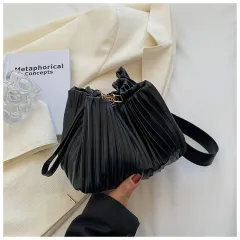 All-match Crossbody Shoulder Fashion Bucket Bag - Black - View 1