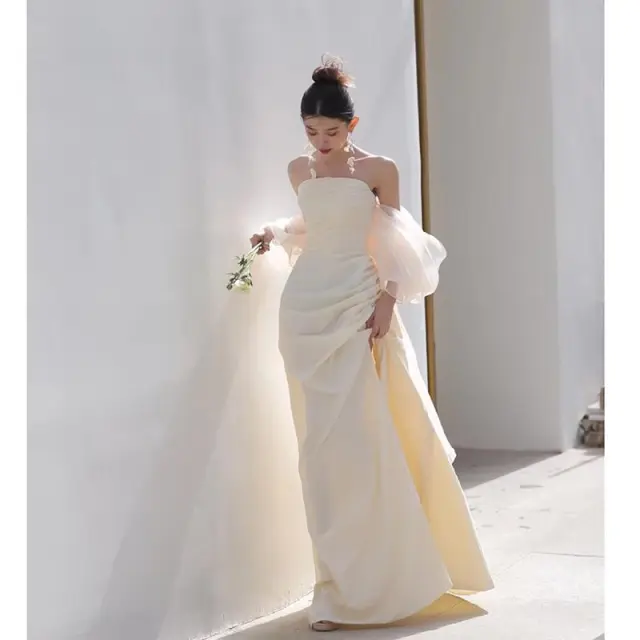 Outdoor Travel Shooting Light Yarn Dress Skirt Champagne S - Shop at LoveMi