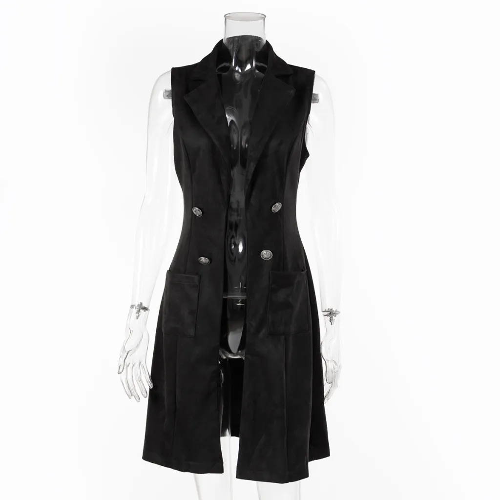Fashionable Suede Slim-fit Retro Elegant Vest For Women - Black