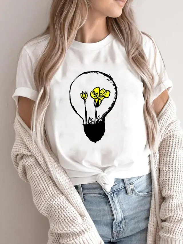 Cute Women's Flower Print Short sleeved T shirt Aqp33227 - Shop at LoveMi