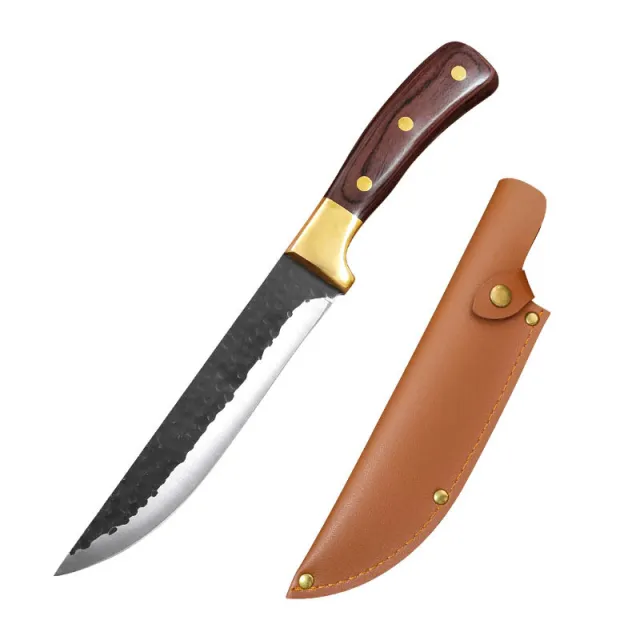 Copper Head Forged Boning Knife Hammer Pattern Slaughter Big Mouth Knife Leather Case - Shop at LoveMi