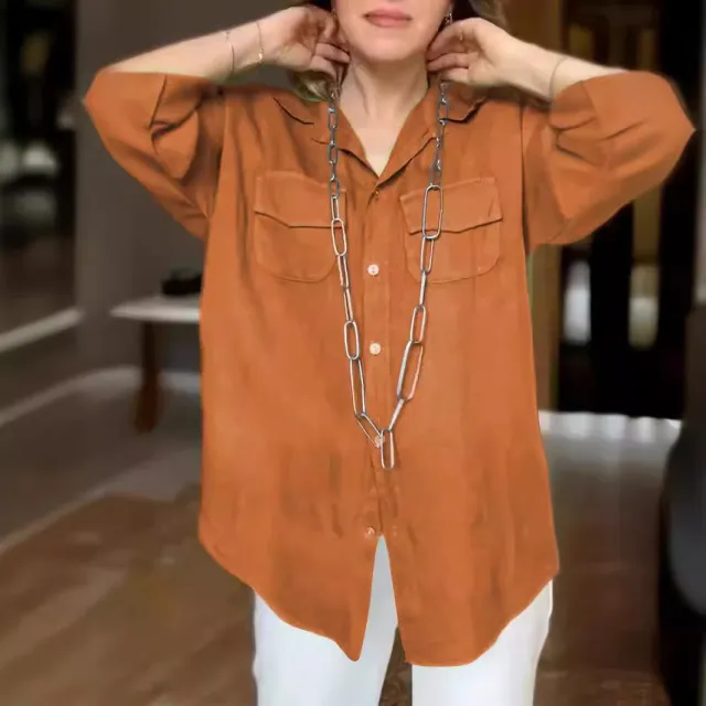 Solid Color Long Sleeve Pocket Shirt For Women Khaki - Shop at LoveMi