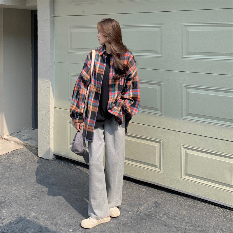 Casual Retro Plaid Lapel Long Sleeve