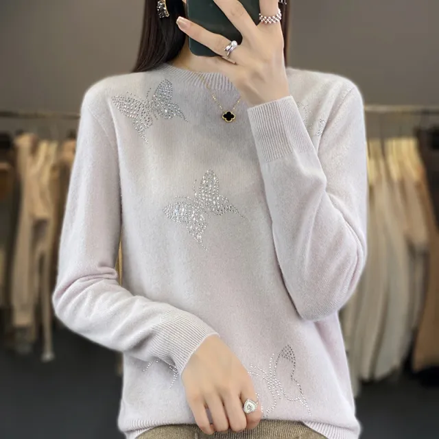 Round Neck Patterned Base Shirt For Women White Silver Gray - Shop at LoveMi