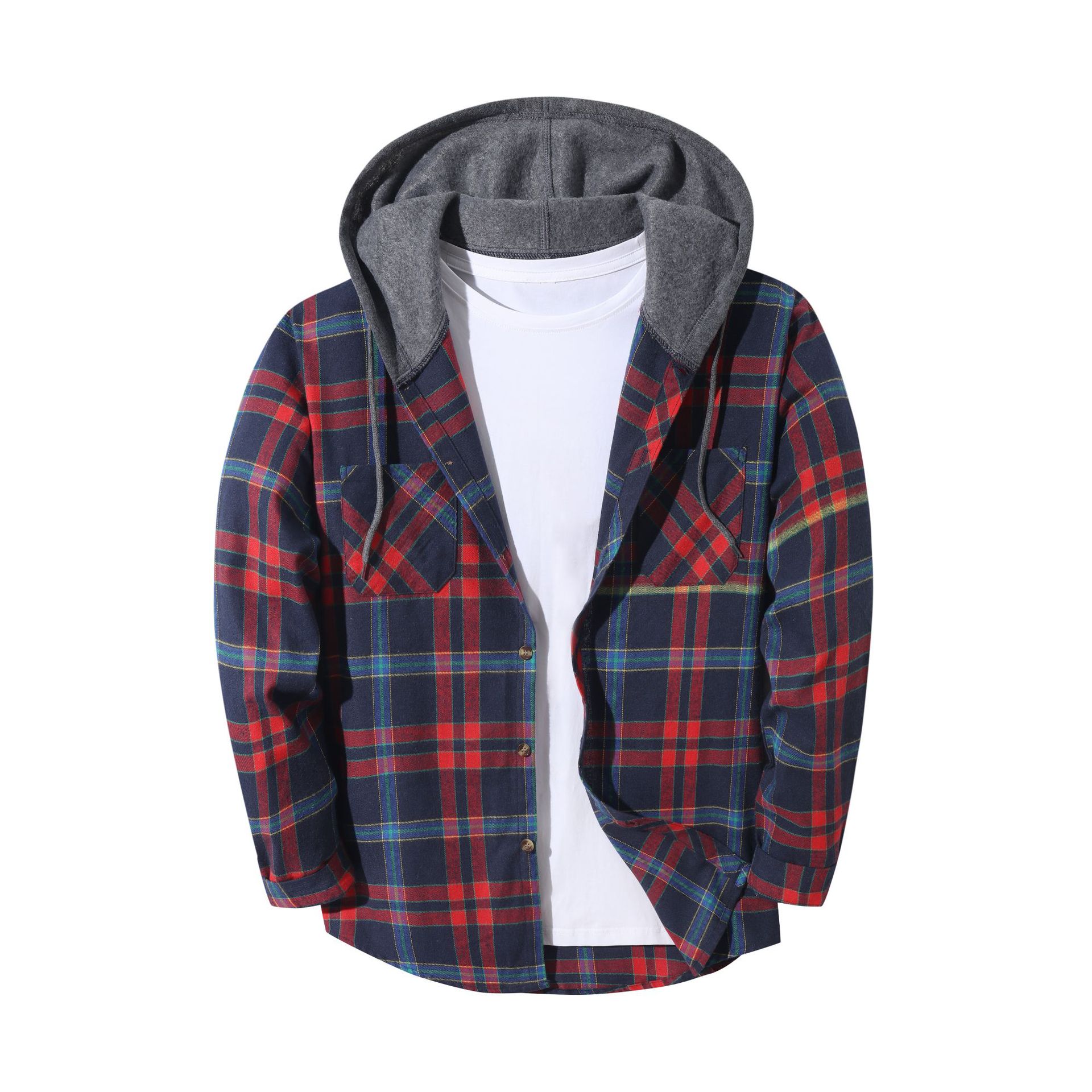Mens Trendy Plaid Hooded Jacket