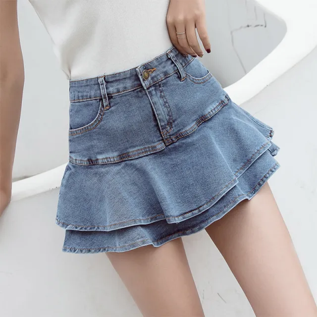 Denim Ruffled Skirt Fishtail Skirt Light Blue - Shop at LoveMi