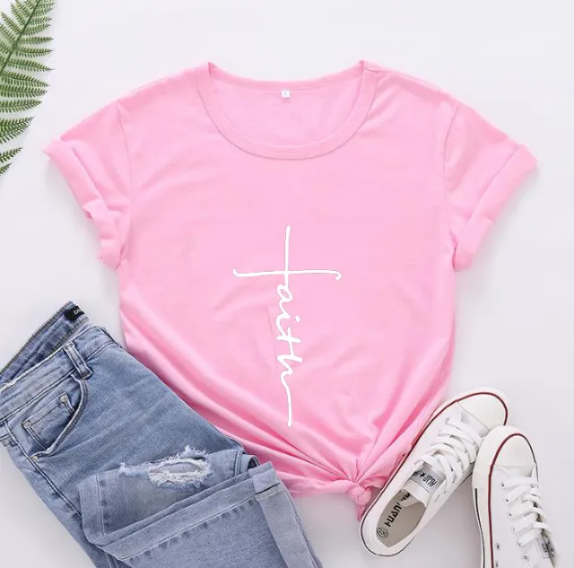 Women's Fashionable English Letter Short Sleeve Top White Words On Pink Background - Shop at LoveMi