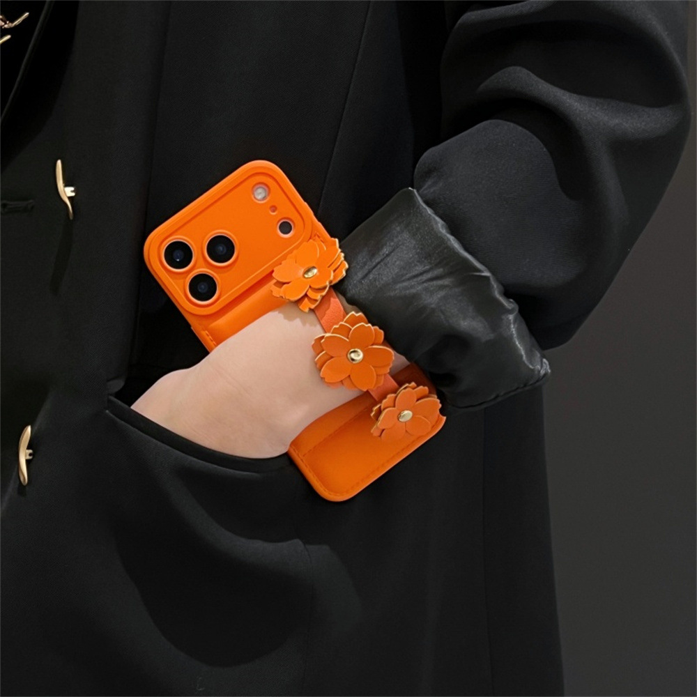 Handmade Candy Puffer Jacket Motif Camellia Wrist Strap Phone Case
