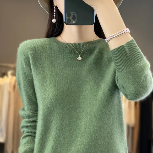 Women's Round Neck Sweater Loose Knitted Bottoming Sweater Mint - Shop at LoveMi