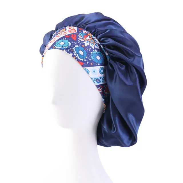 Bohemian Style Large Printed Hair Band Sleeping Hat Navy Blue - Shop at LoveMi
