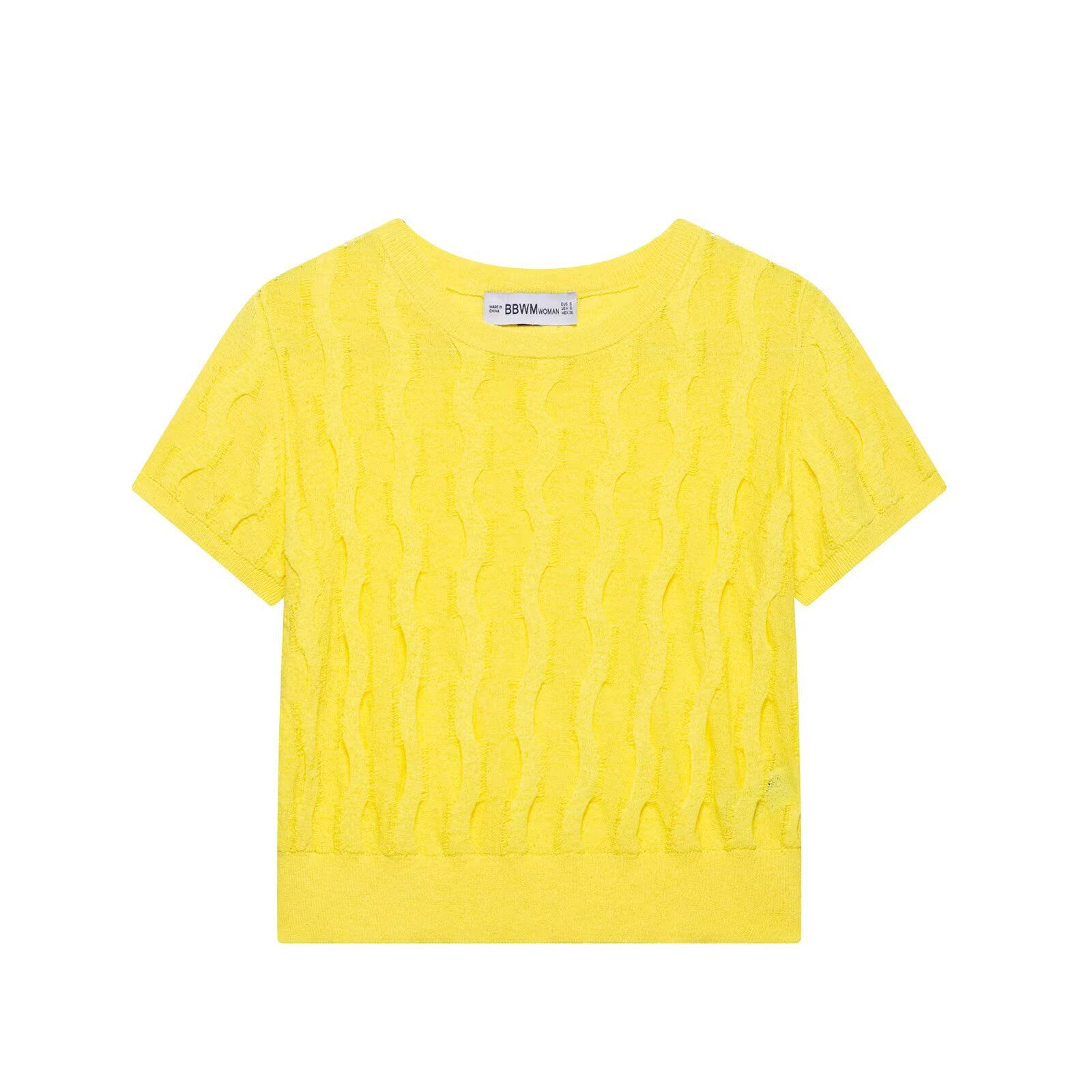Female Solid Color Summer Texture Knitted Yellow Shirt