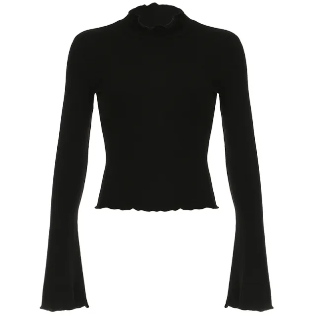 New Slim Fit Slimming Long Sleeves Knitted Top For Women Black - Shop at LoveMi