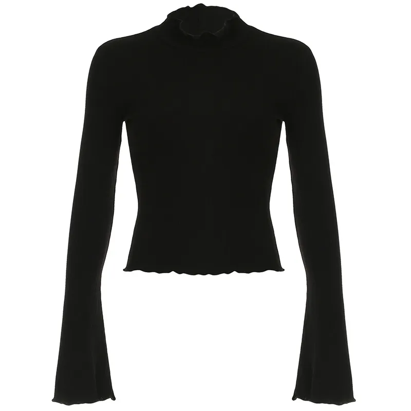 New Slim Fit Slimming Long Sleeves Knitted Top For Women - Black