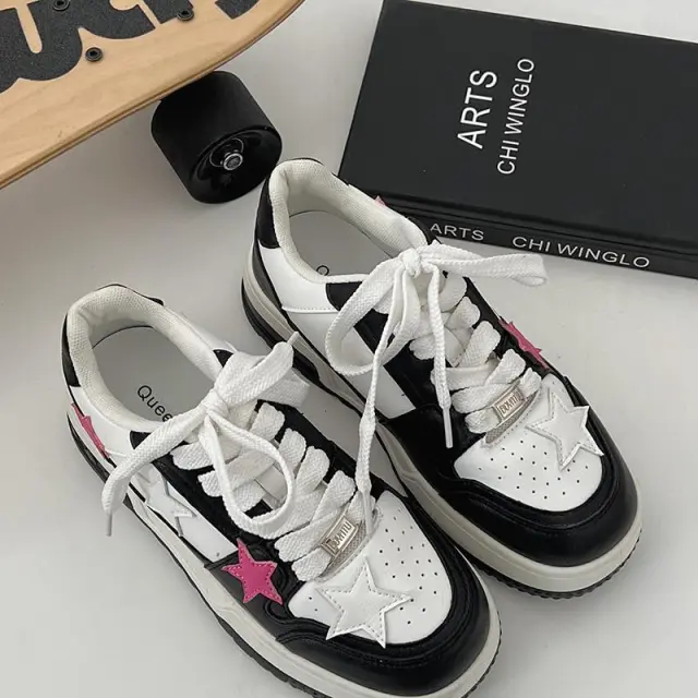 Women Korean Style Round Toe High end Versatile Low top Sneakers Black - Shop at LoveMi