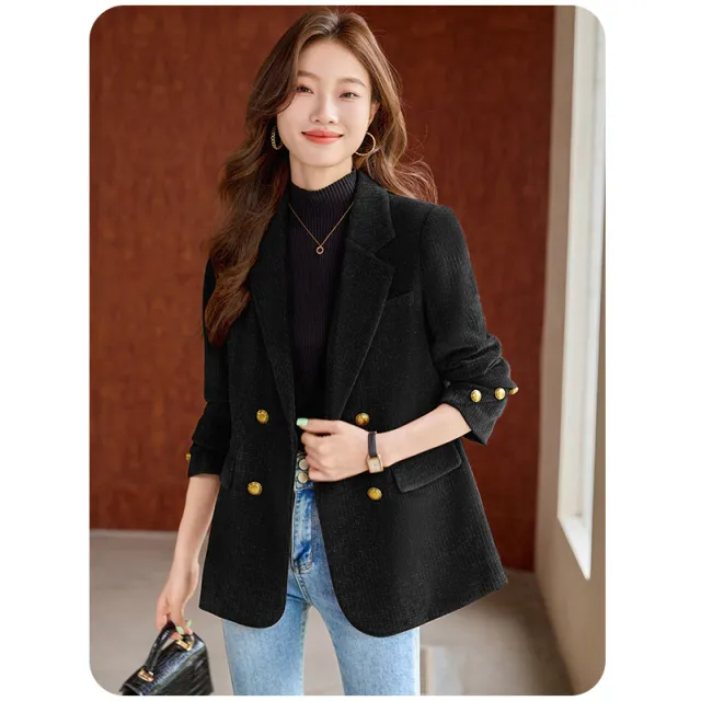 Lady Temperament Casual Gold Velvet Suit Top Black - Shop at LoveMi