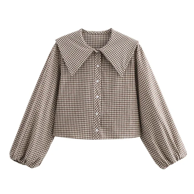 Women's Small Round Lapel Plaid Shirt Shirt - Shop at LoveMi