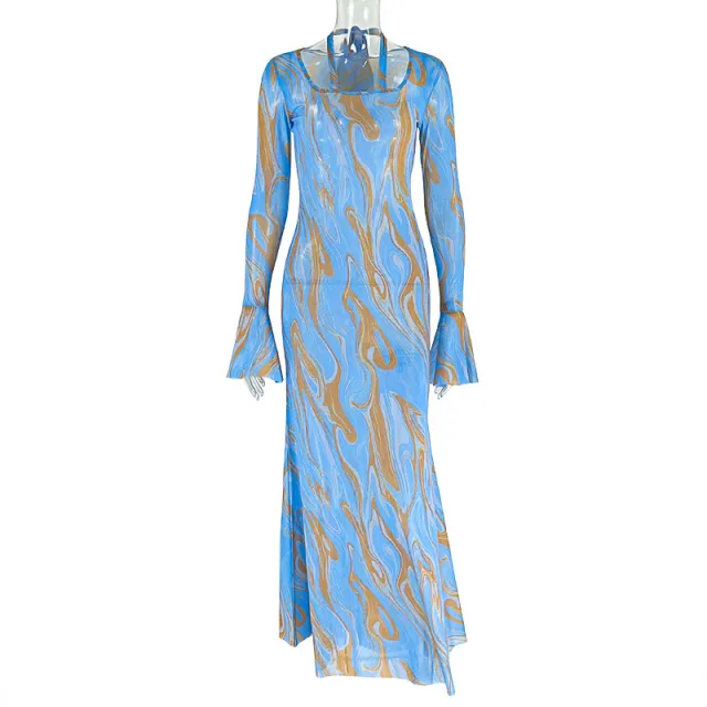 Tie dye Lightweight Women's Casual See through Slim fit Wrap Skirt Blue - Shop at LoveMi