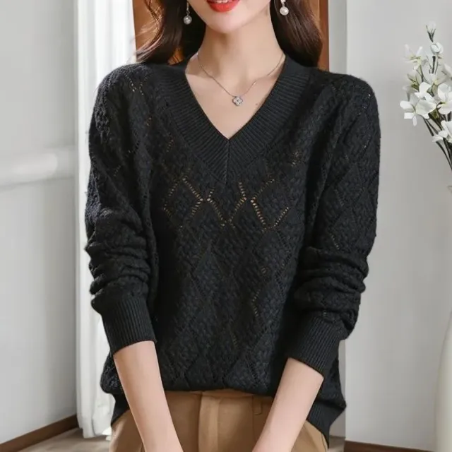 Hollow Knit Sweater Women Black - Shop at LoveMi