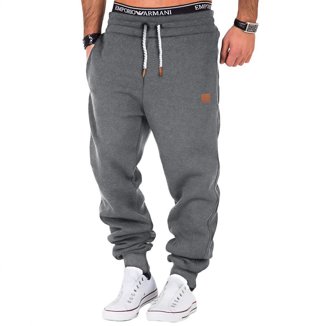 Men's Sweatpants - Drawstring Joggers with Patch - Casual Fit - Multi-Pocket - Picture 8 of 9