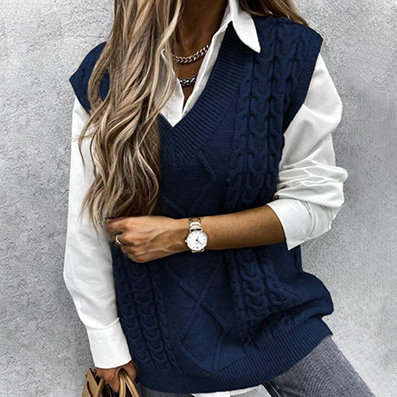 Sweater Vest Women's Vest V neck Sleeveless Blue - Shop at LoveMi