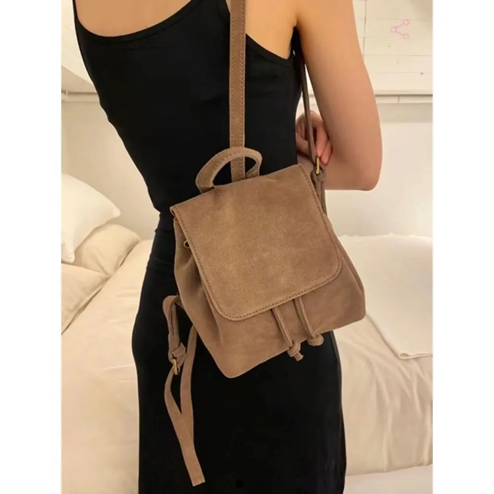 Retro Minority Autumn And Winter New Suede Girls Backpack - Brown