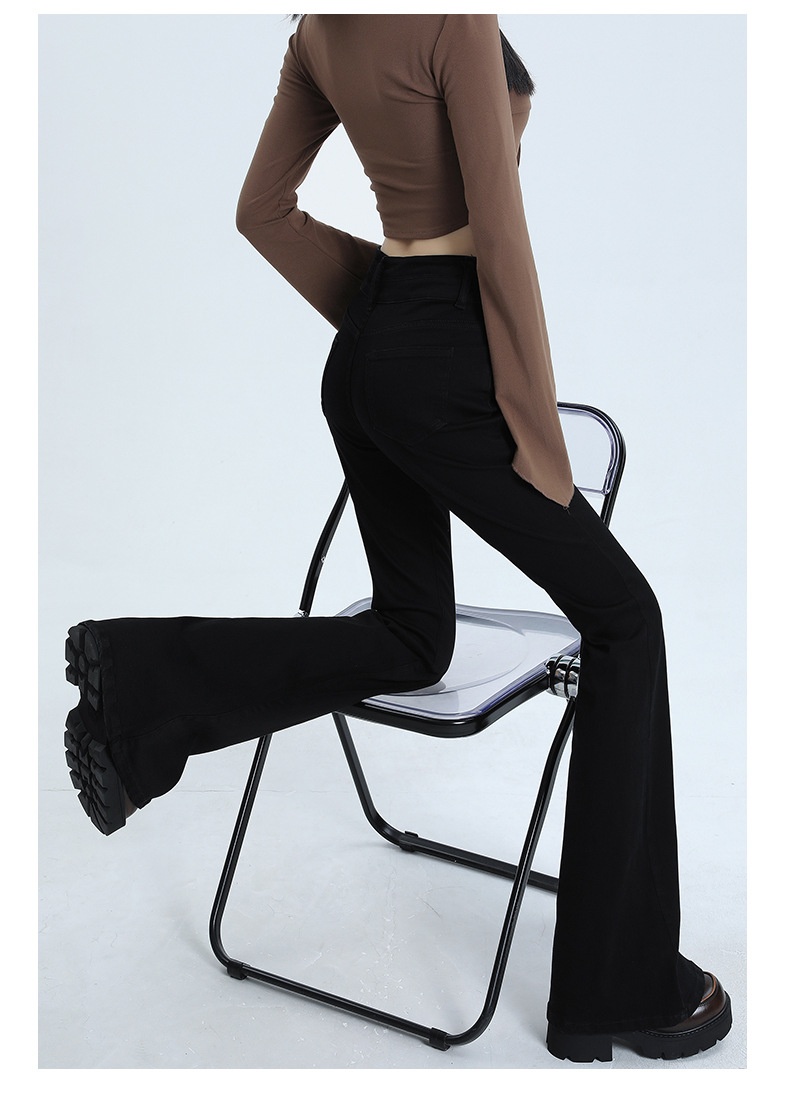 High Waist Slimming Hot Girl Double Buckle Slightly Flared Jeans Women